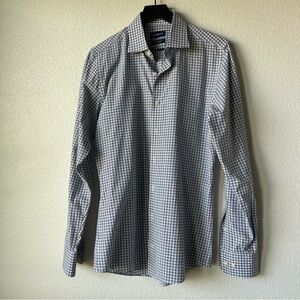 STANTT DataFit Custom Dress Shirt Fits Mens Medium Black White Check 100% Cotton